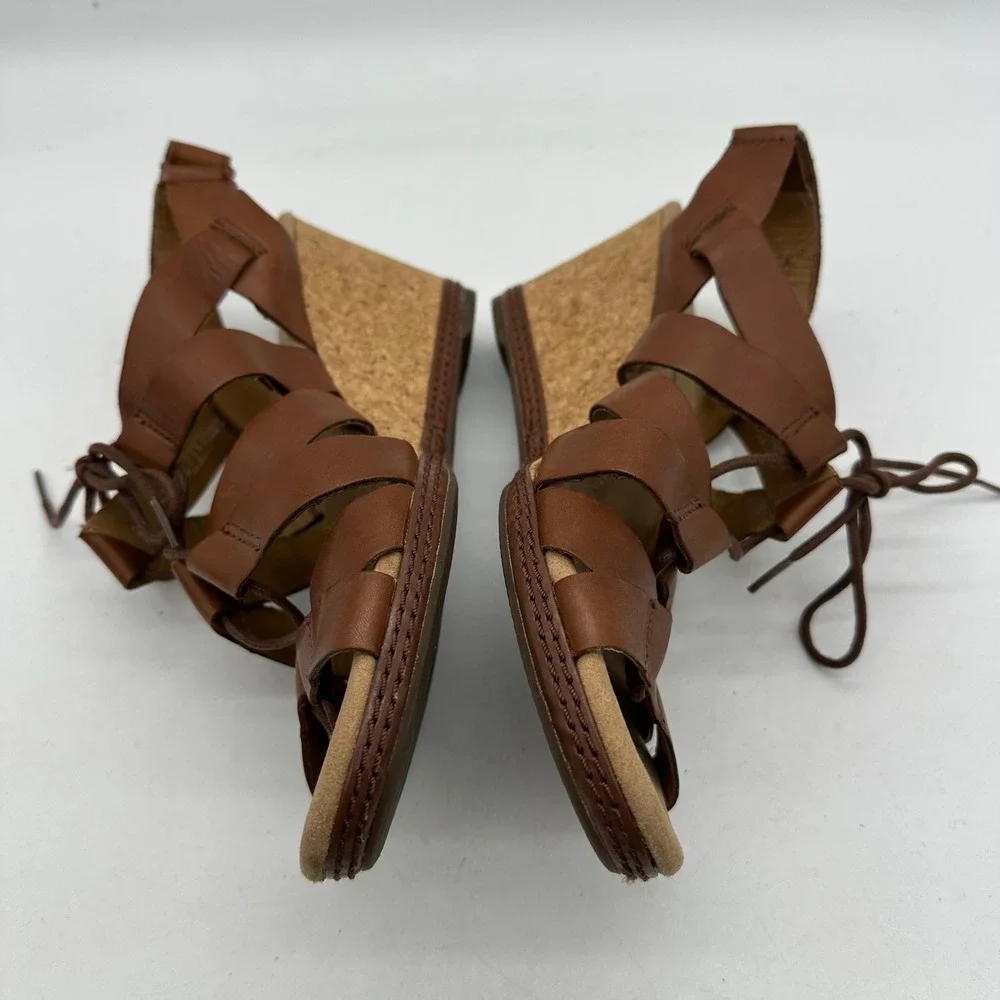 Clarks 261247694065 Womens Size 9 Helio Mindin Brown Leather Cork Wedge Sandals